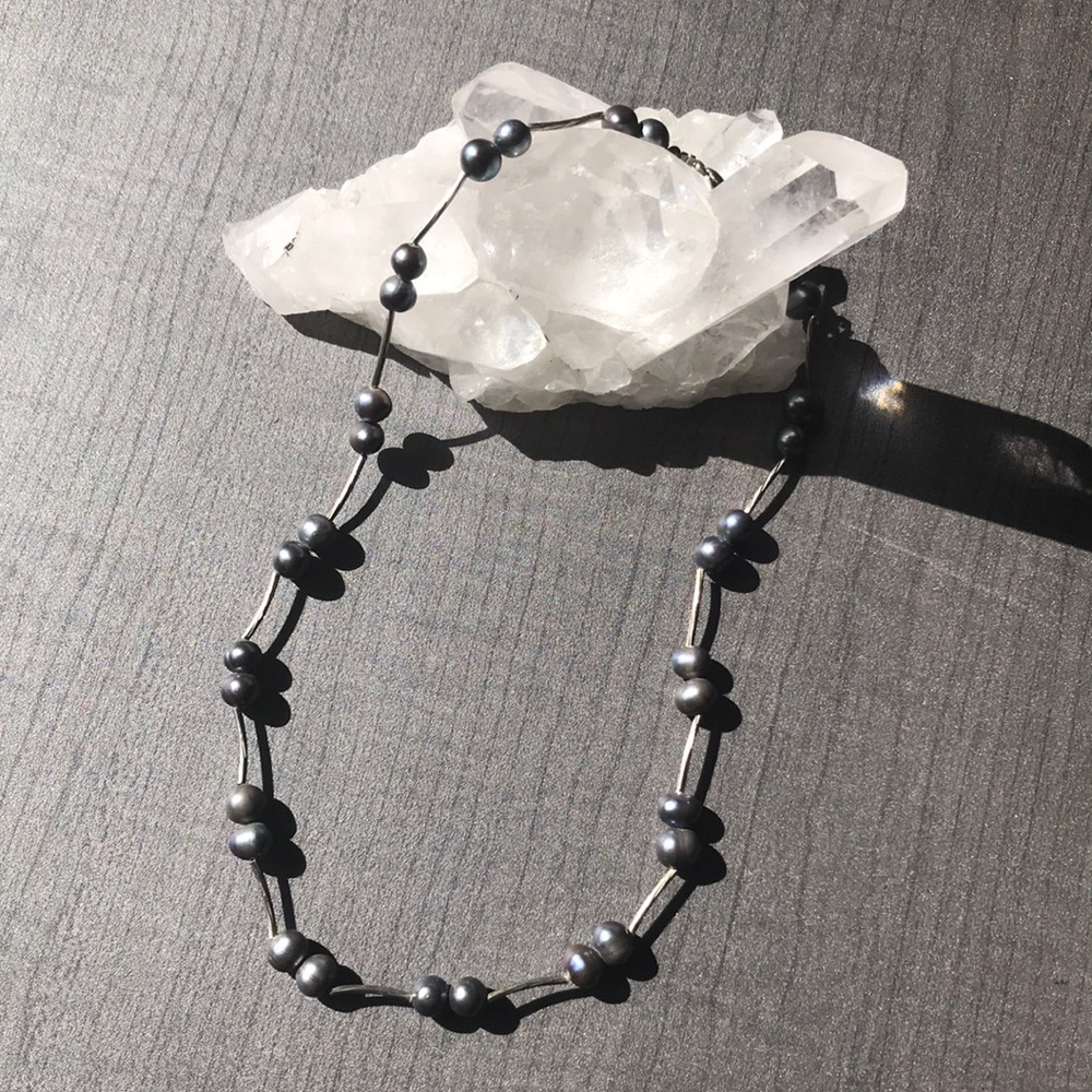 Grey Blue Freshwater Pearl Necklace